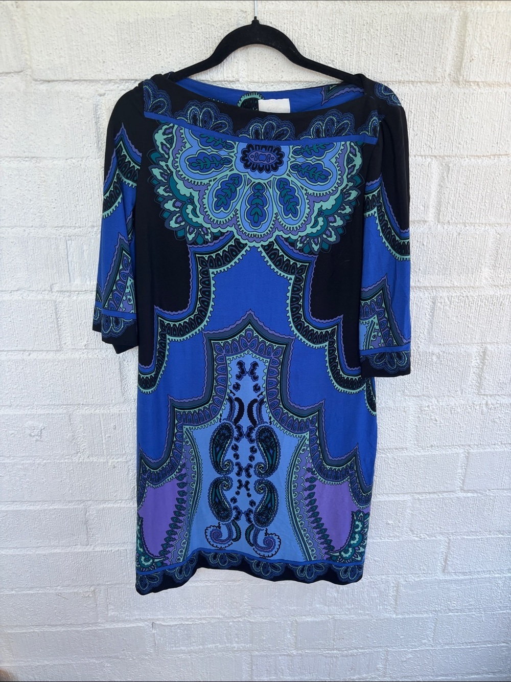 Donna Morgan Paisley Blue & Teal Shift Dress sz 12